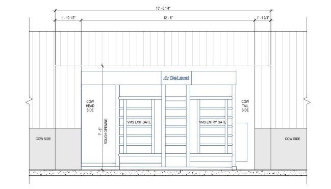 Figure 2. Elevation view from cow side showing opening in VMS Room