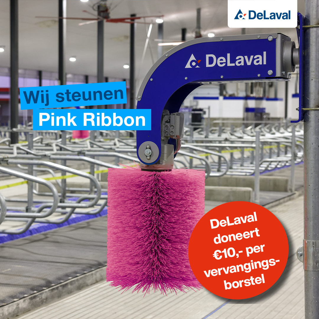 Roze Flexibele koeborstel van DeLaval, waarbij bij aanschaf 10 euro wordt gedoneerd aan Pink Ribbon