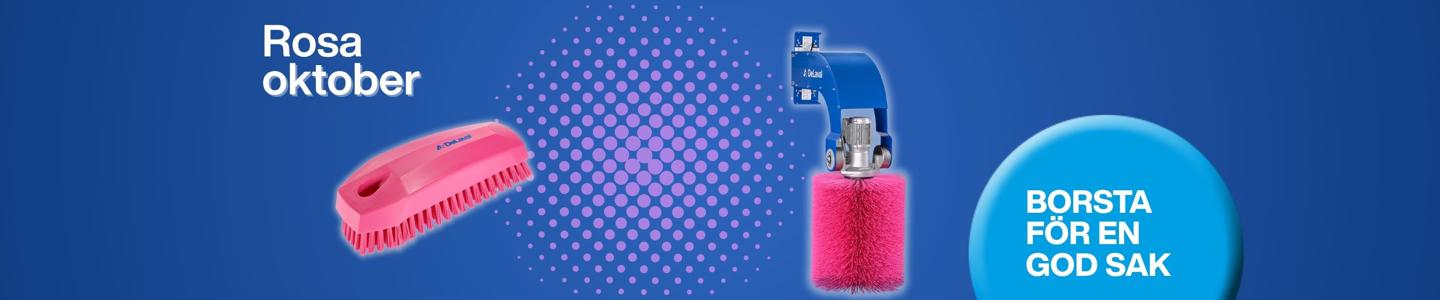 Rosa nagelborste och rosa utbytesborste på en blå bakgrund för cancerforskning